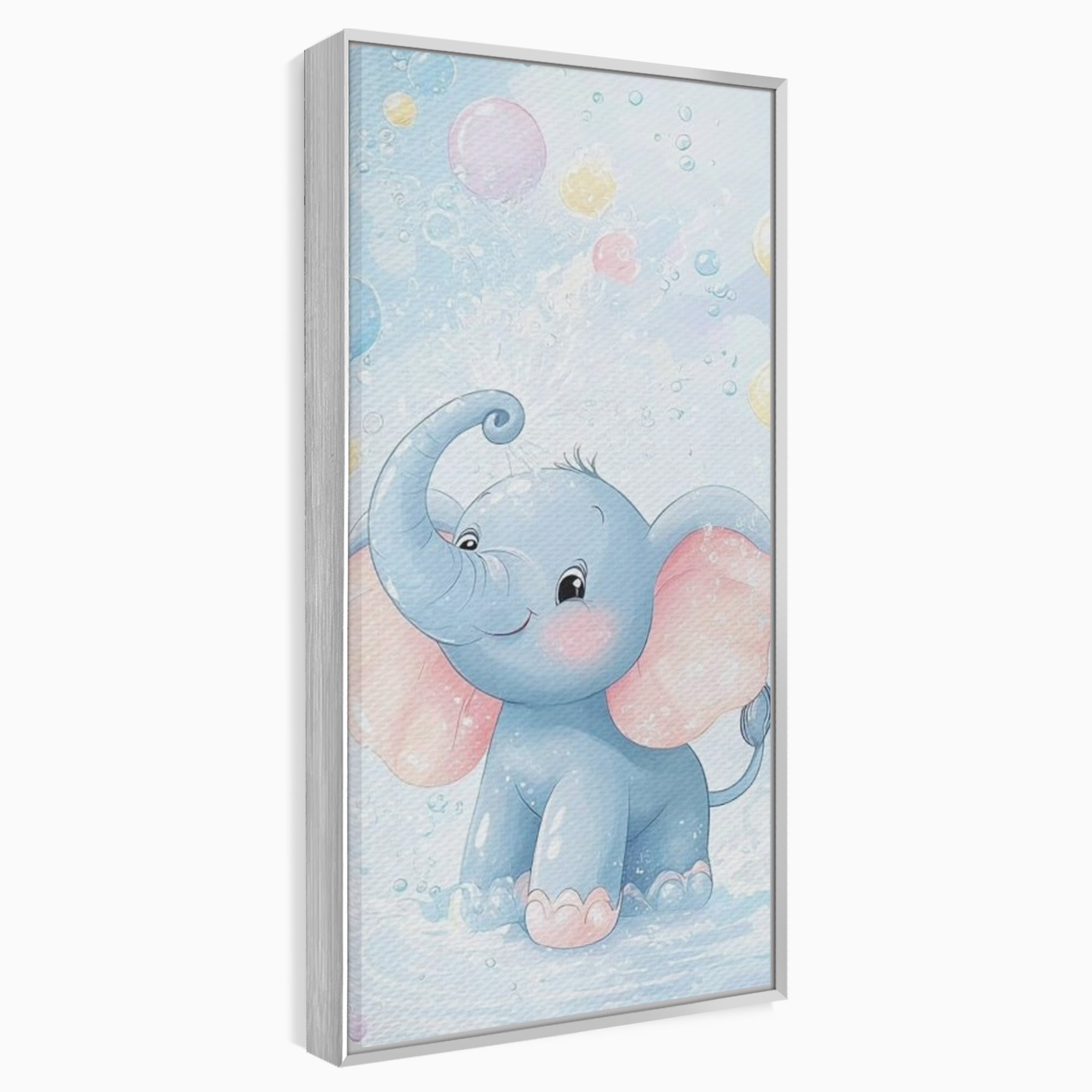 Tablou canvas cu tablou canvas cu elefantelet albastru, in rama de aluminiu argintiu